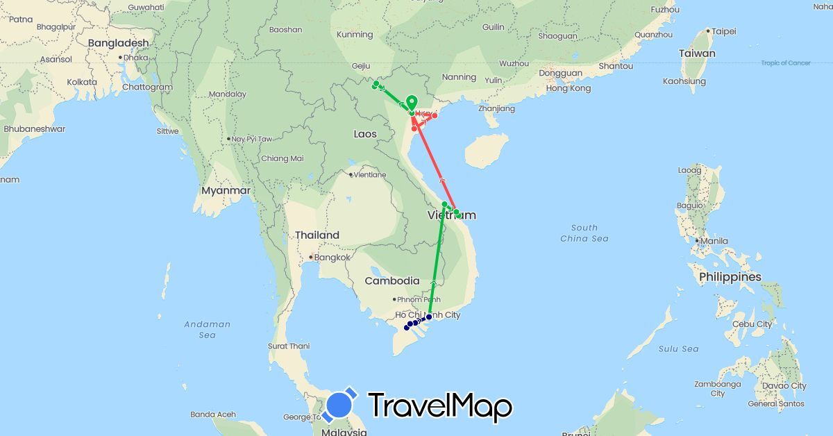 TravelMap itinerary: driving, bus, hiking in Vietnam (Asia)